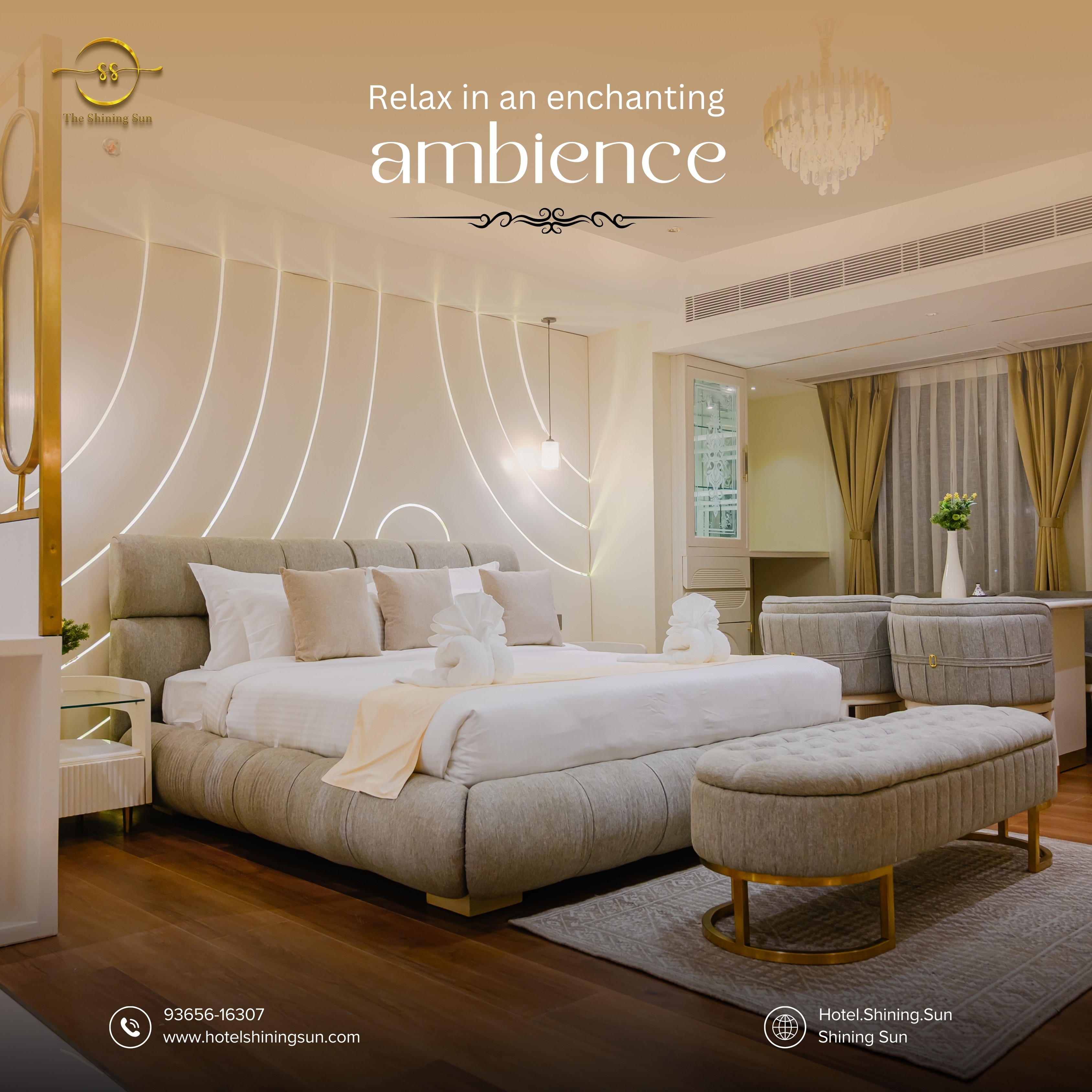 Premium luxury hotel suite with elegant furnishings and ambient lighting